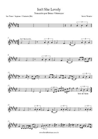 Stevie Wonder Isn´t She Lovely score for Tenor Saxophone Soprano (Bb)