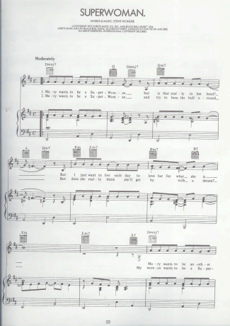Stevie Wonder Superwoman score for Piano
