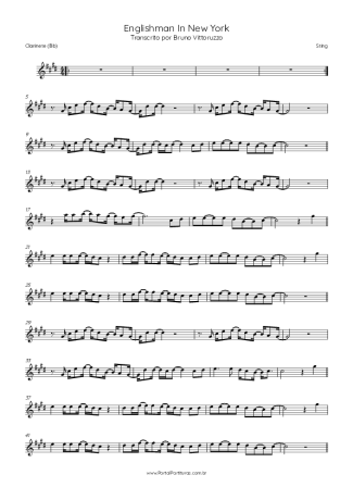 Sting Englishman In New York score for Clarinet (Bb)
