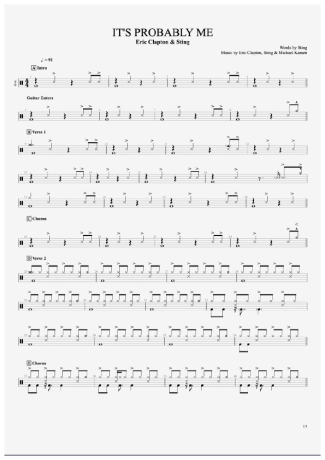 Sting It´s Probably Me score for Drums