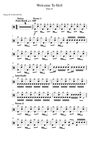 Sum 41 Welcome To Hell score for Drums