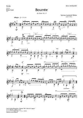 Sylvius Leopold Weiss Bourrée (Suíte No. 8 para Alaúde) score for Acoustic Guitar
