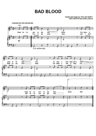 Taylor Swift Bad Blood score for Piano