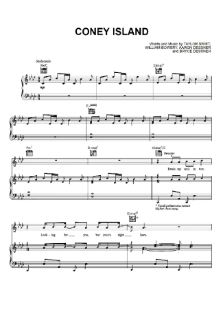 Taylor Swift Coney Island score for Piano