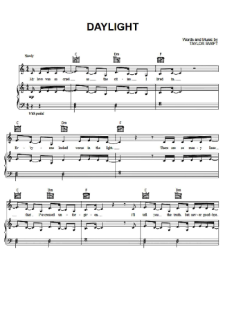 Taylor Swift Daylight score for Piano