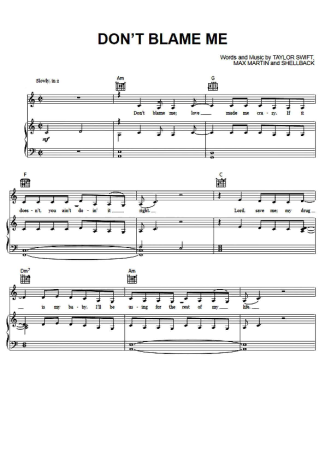 Taylor Swift Don´t Blame Me score for Piano