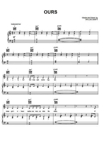 Taylor Swift Ours score for Piano