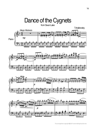 Tchaikovsky Dance Of The Cygnets score for Piano