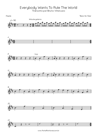 Tears For Fears Everybody Wants To Rule The World score for Flute