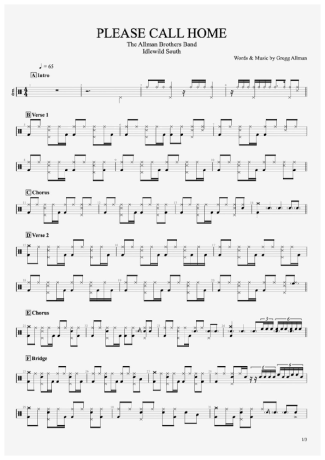 The Allman Brothers Band Please Call Home score for Drums