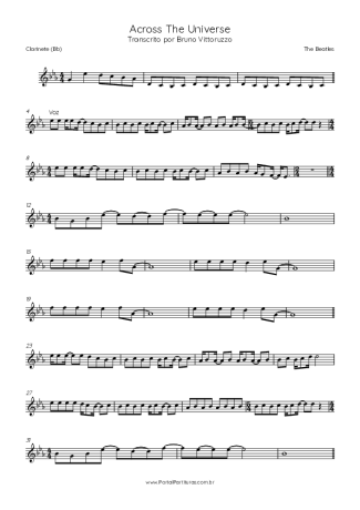 The Beatles Across The Universe score for Clarinet (Bb)
