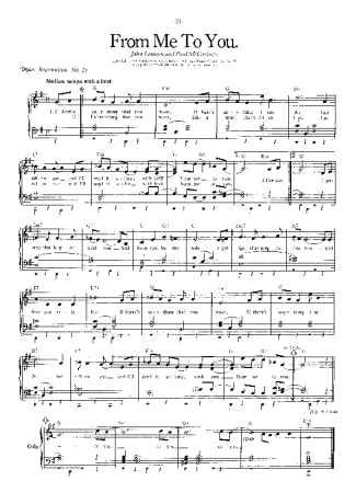 The Beatles From Me To You score for Piano