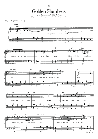 The Beatles Golden Slumbers score for Piano