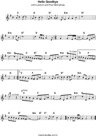 The Beatles Hello Goodbye score for Keyboard