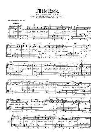 The Beatles I´ll Be Back score for Piano