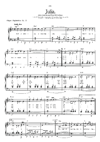 The Beatles Julia score for Piano