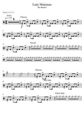 The Beatles Lady Madonna score for Drums
