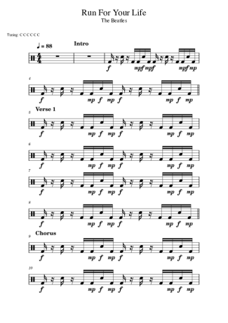 The Beatles Run For Your Life score for Drums