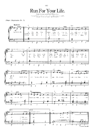 The Beatles Run For Your Life score for Piano