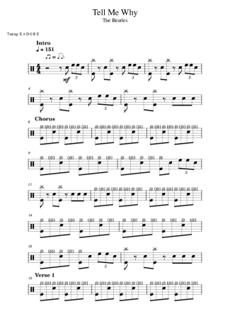 The Beatles Tell Me Why score for Drums
