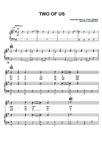 The Beatles Two Of Us score for Piano