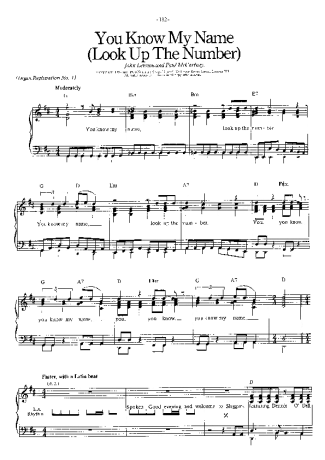 The Beatles You Know My Name (Look Up The Number) score for Piano