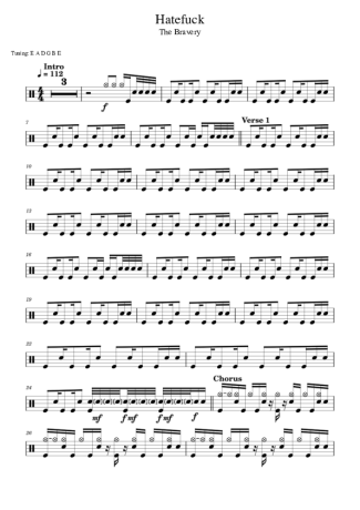 The Bravery Hatefuck score for Drums