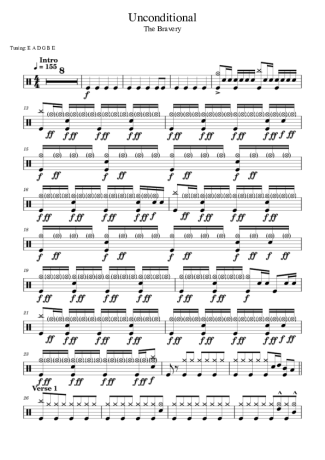 The Bravery Unconditional score for Drums