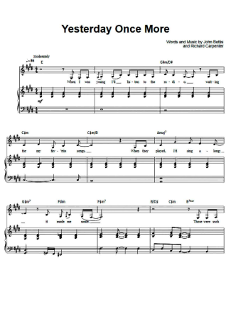 The Carpenters Yesterday Once More score for Piano