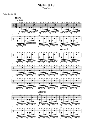 The Cars Shake It Up score for Drums