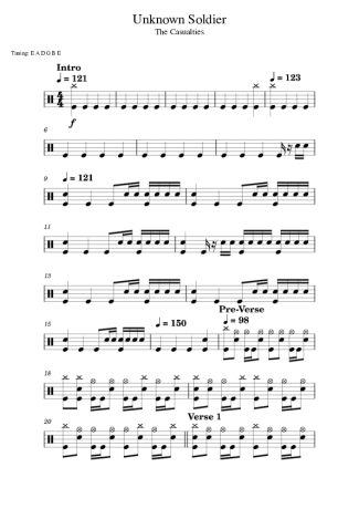 The Casualties Unknown Soldier score for Drums