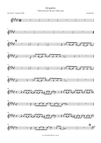 The Cranberries Dreams score for Tenor Saxophone Soprano (Bb)