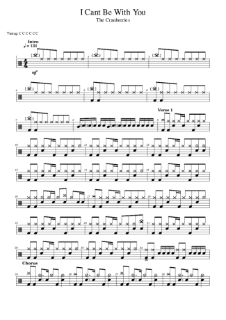The Cranberries I Can T Be With You score for Drums