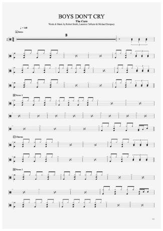 The Cure Boys Don´t Cry score for Drums