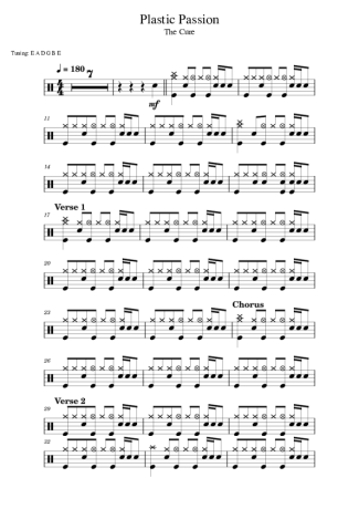The Cure Plastic Passion score for Drums