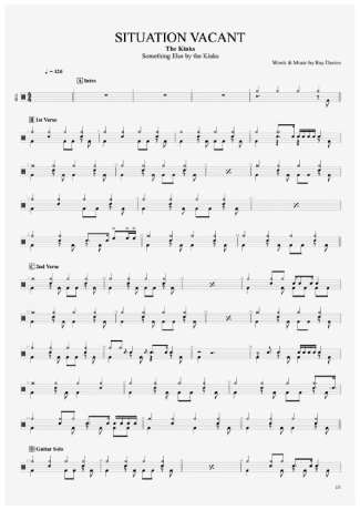 The Kinks Situation Vacant score for Drums