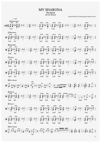 The Knack My Sharona score for Drums
