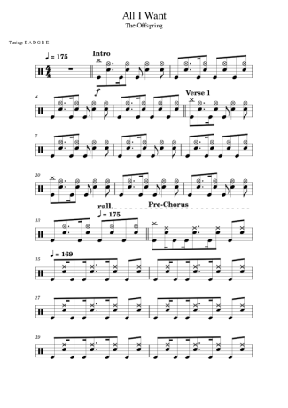 The Offspring All I Want score for Drums
