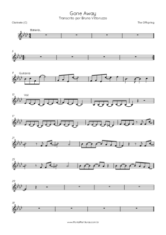The Offspring Gone Away score for Clarinet (C)