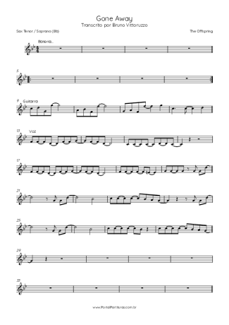The Offspring Gone Away score for Tenor Saxophone Soprano (Bb)