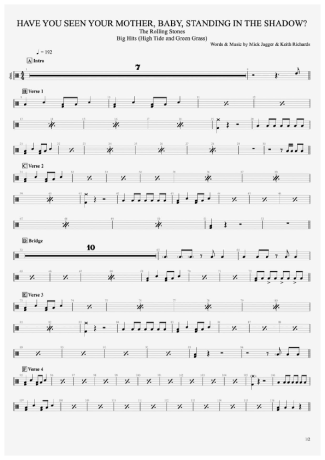 The Rolling Stones Have You Seen Your Mother, Baby, Standing In The Shadow score for Drums