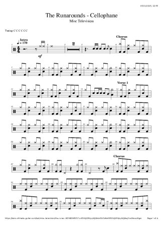 The Runarounds Cellophane score for Drums