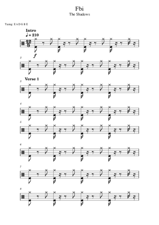 The Shadows Fbi score for Drums