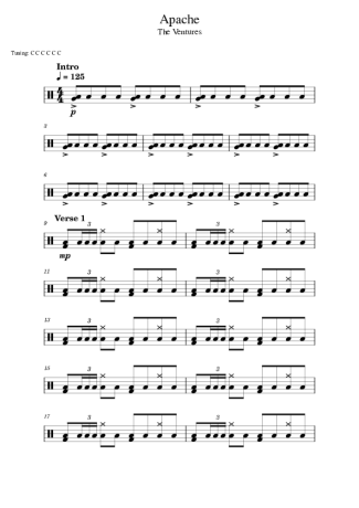 The Ventures Apache score for Drums