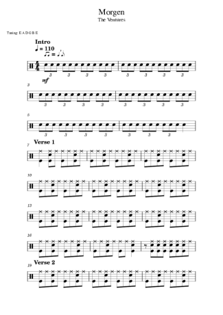 The Ventures Morgen score for Drums