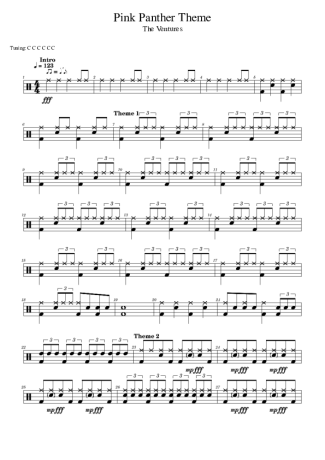The Ventures Pink Panther Theme score for Drums