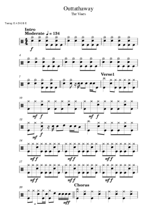 The Vines Outtathaway score for Drums