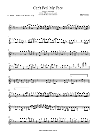 The Weeknd Can´t Feel My Face score for Clarinet (Bb)