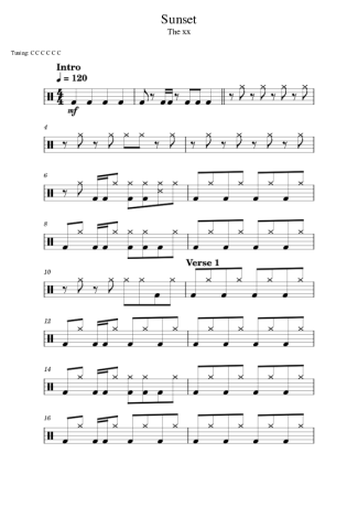 The XX Sunset score for Drums
