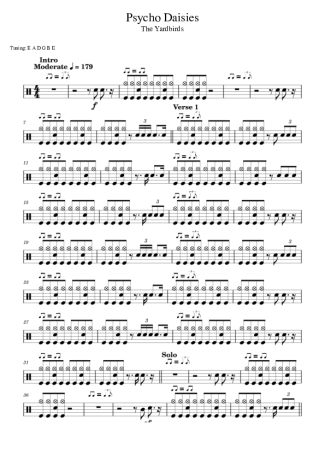 The Yardbirds Psycho Daisies score for Drums